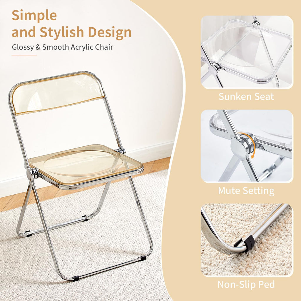 Luxury Modern Acrylic Folding Chair Transparent Chairs-Ghost Stackable Crystal Folding Chair-PC Plastic Living Room