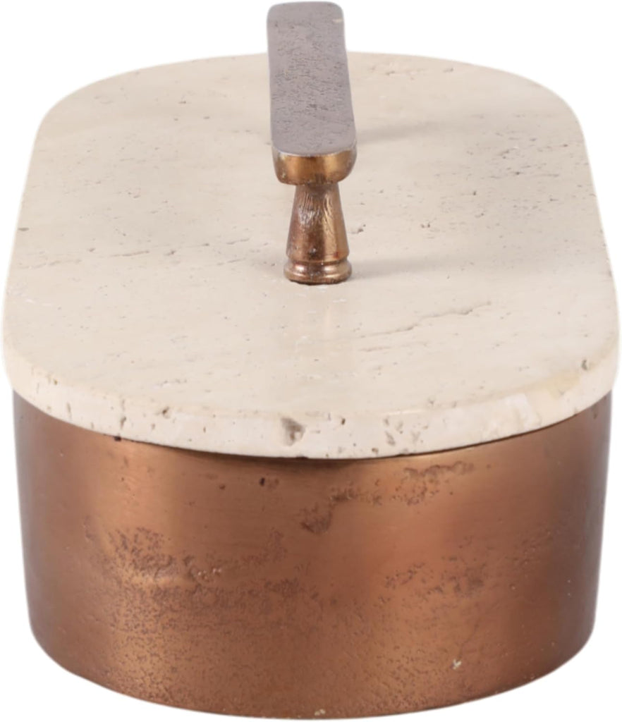 Decorative Box with Travertine Lid Decor - Home Organizer Decor Box for Jewelry and Keepsake Accent - Ornmental