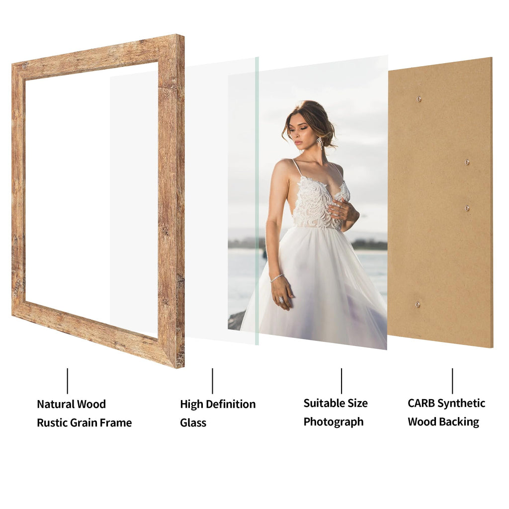 8.5x11 Picture Frame Set of 2, Rustic Brown Certificate Frame with High Definition Real Glass, Wood Photo Frames 8.5