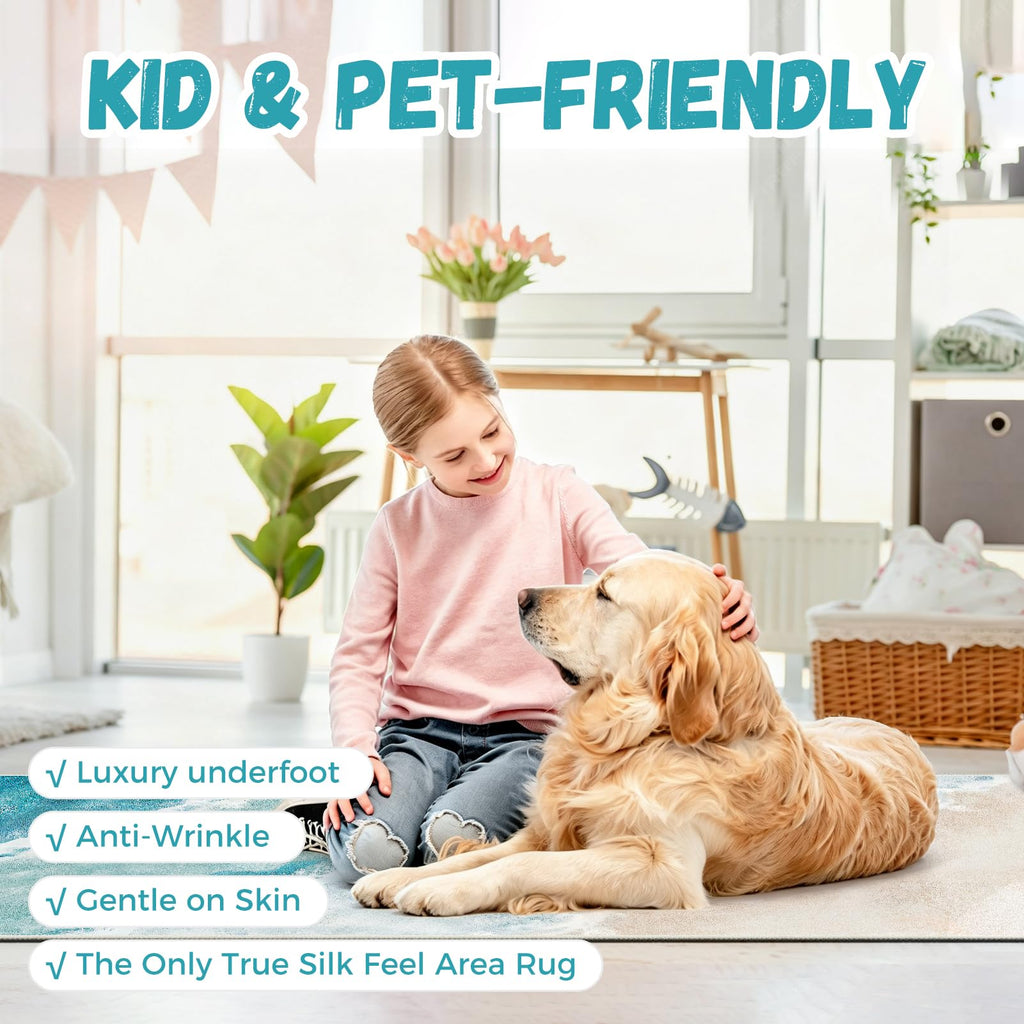Beach Pattern Runner Rug Non Slip Washable Kitchen Runner Rug with Rubber Backing, Low-Pile Soft Washable Runner