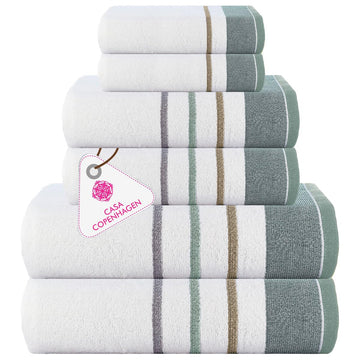 White Bay 6Pcs 100% Egyptian Cotton Large Designer Towels Gift Set- Silver Grey - Sea Grass - 2Bath 2Hand