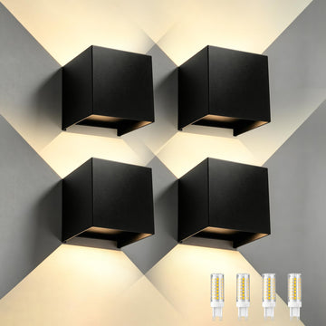 Outdoor Wall Lights 4Pack, Up and Down Lighting Fixtures, Black 4.33In