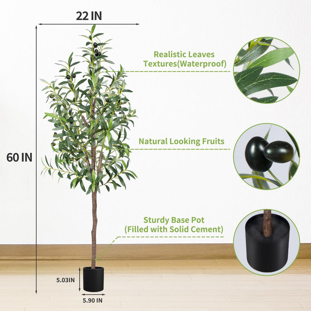 5FT Artificial Olive Tree, Tall Faux Olive Trees 60in Indoor, 1Pack