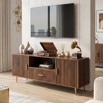 Luxury Fluted TV Stand, Entertainment Center for TVs Up to 65", Modern Media Console with Drawer and Cabinets, TV