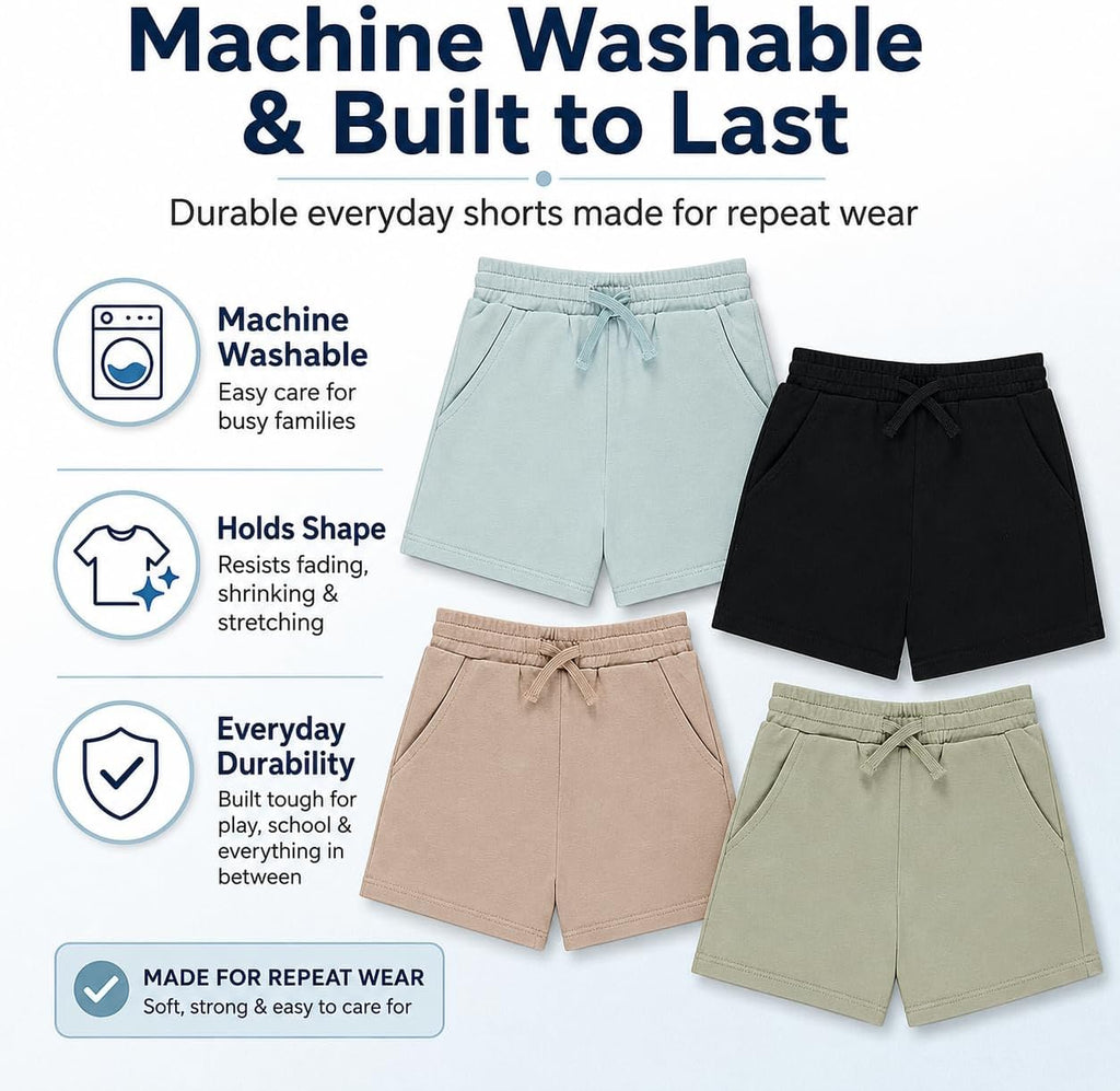 Boys 4 Pack French Terry Shorts Soft Breathable Cotton Lounge Shorts with Elastic Waist Drawstring