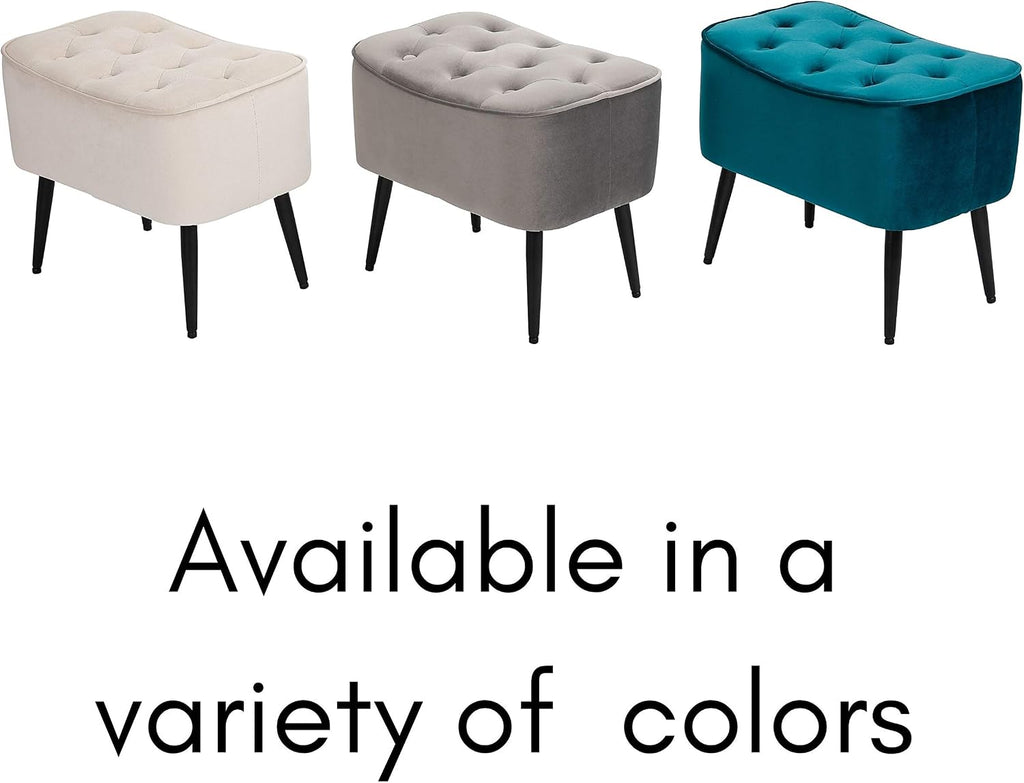 Tufted Curve Ottoman Velvet Foot Stool - Modern Upholstered Padded Footrest - Small Cushioned Accent Chair for Couch