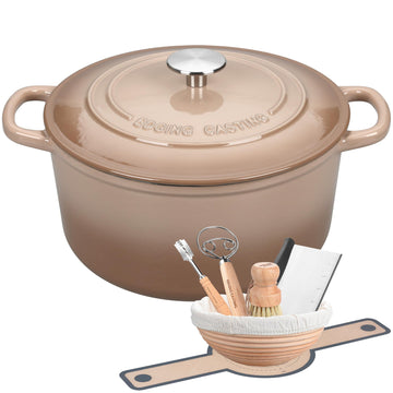 Enameled Cast Iron Dutch Oven with Sourdough Bread Baking Kit, Bread Dutch Oven with Lid, Includes Proofing Basket &