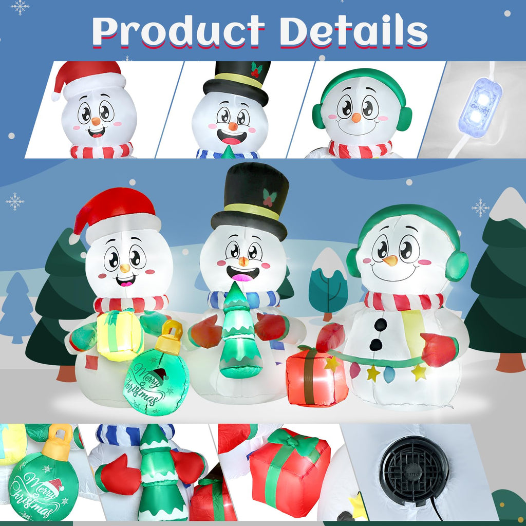6FT Long Christmas Inflatable Decoration, Snowman with Tree & Gifts