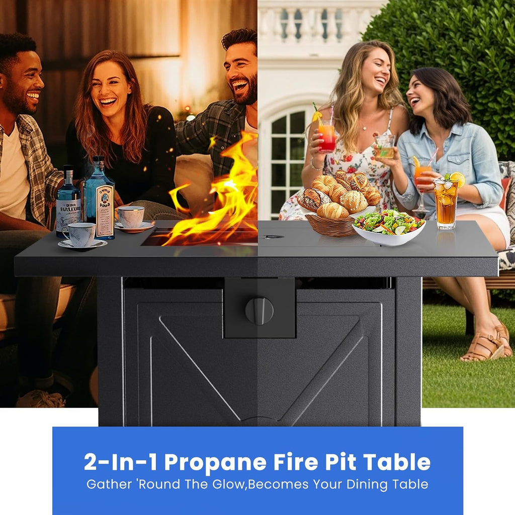 28'' Propane Fire Pit Table, 40,000 BTU, Portable, with Lava Racks, Lid, Rain Cover