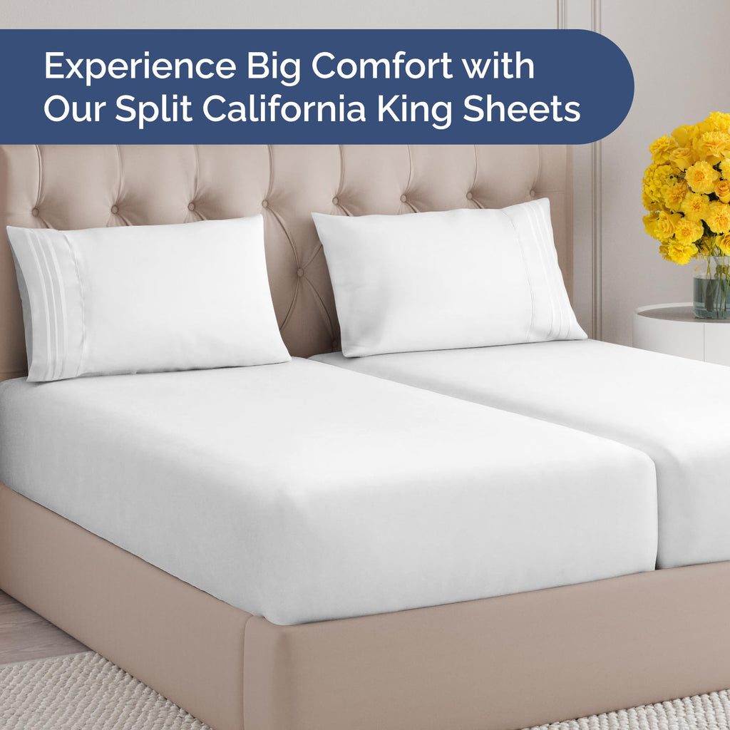 Split California King Bed Sheet Set - 5 Piece Split Cal King Sheets - White