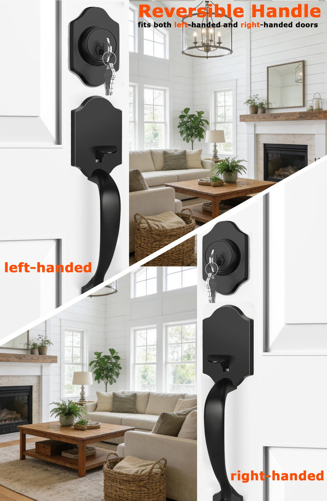 Matte Black Front Door Handle and Deadbolt Set, Front Door Lock Set
