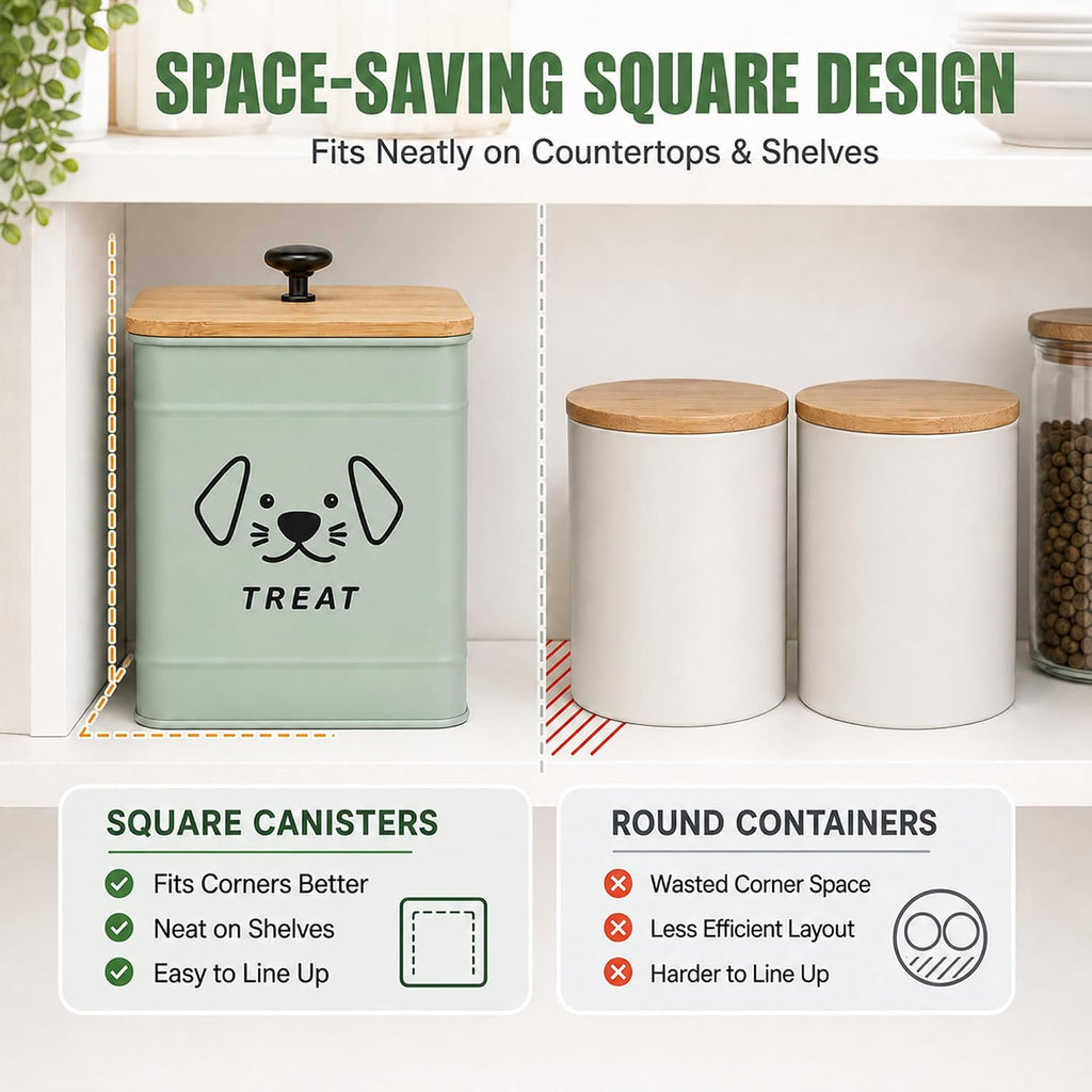 Dog Treat Container 6" W x 8" H Metal Storage Canister with Bamboo Lid