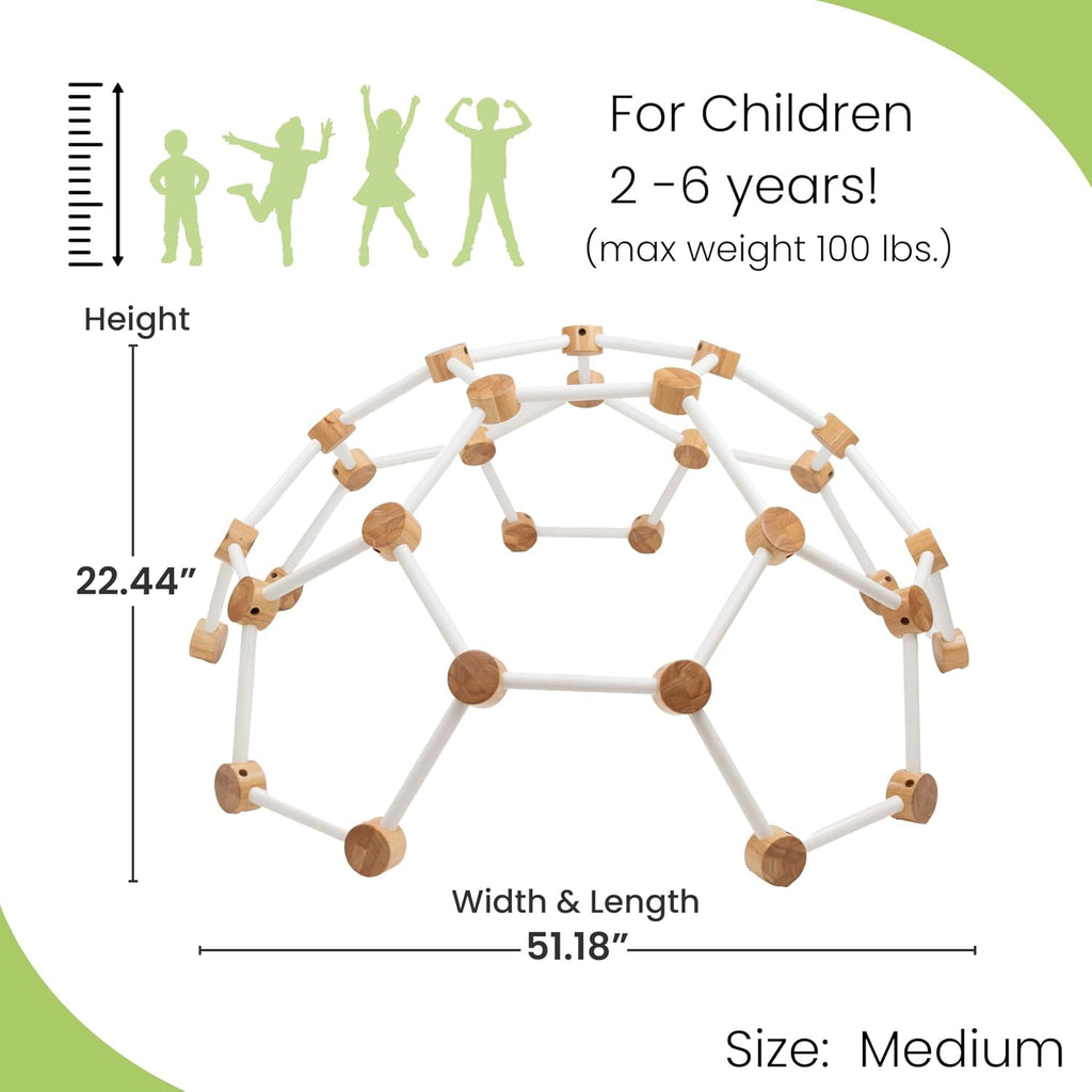 Indoor Climbing Gym Active Play Equipment, Solid Wood Montessori Space Dome Climber for Toddlers 2-6 Years, Maximum