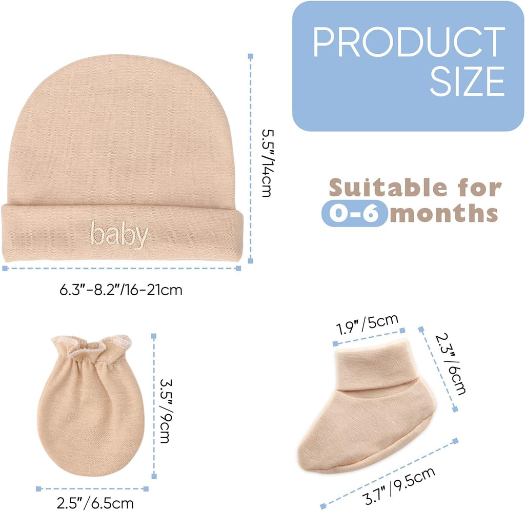 Newborn Baby Hat Mittens Socks Set Infant Cotton Beanie Gloves Thick Warm Socks for 0-6 Months Boys Girls
