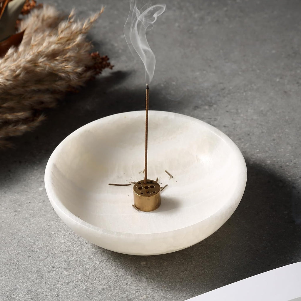 Natural Marble Incense Holder, Incense Holder for Sticks with 9 Holes, Handmade Incense Burner Ash Catcher