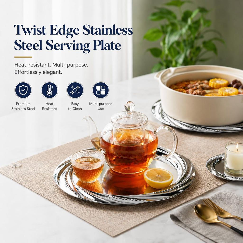 6 Pack Stainless Steel Plate, Round Dinner Plates, Silver Charger Plates, Flower Spiral Dinner Chargers, Decorative