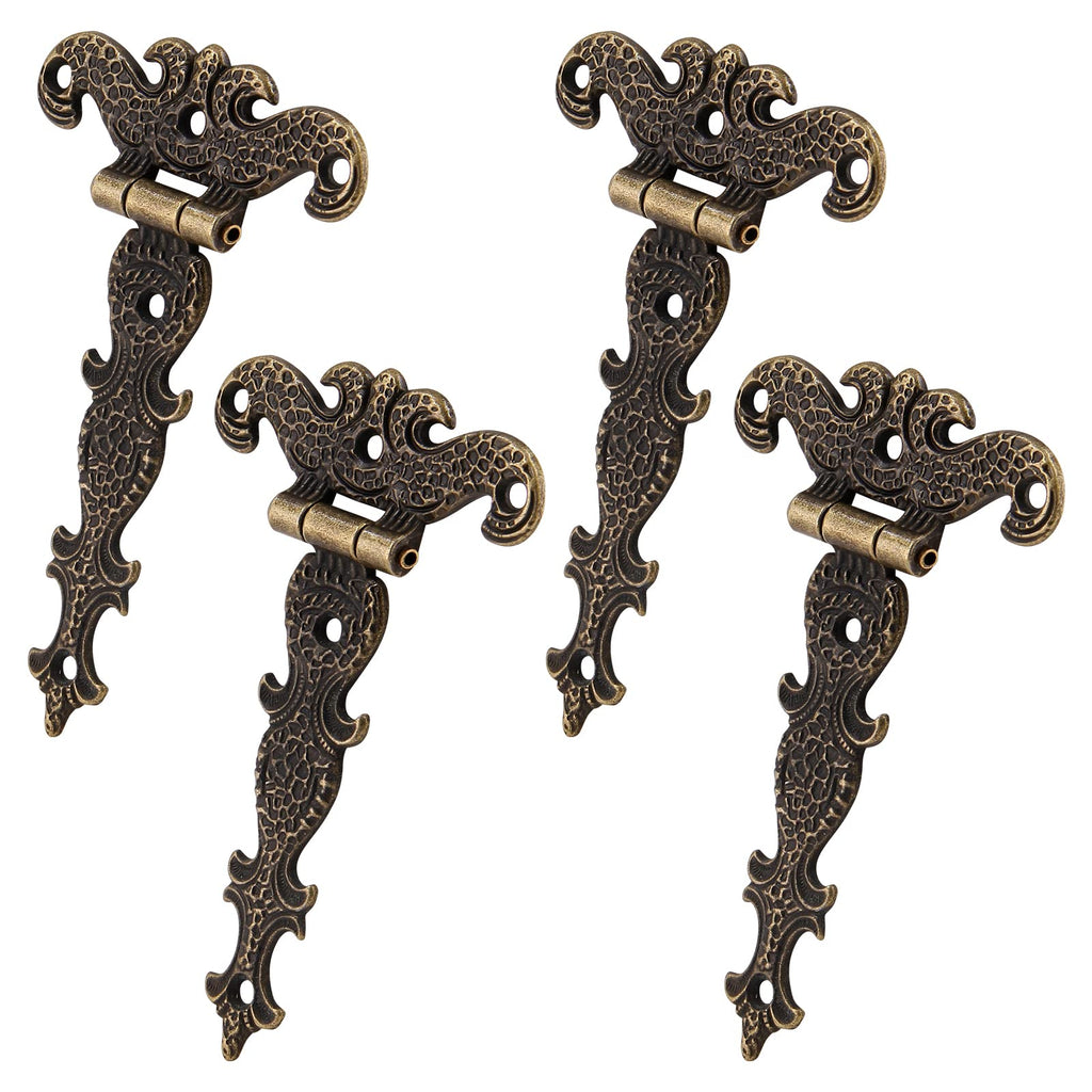 4-Piece Tee-Strap Hinge Set - Heavy Duty, Antique Bronze Decorative Hinges for Barn Door, Gate (4.33" x 2.75")