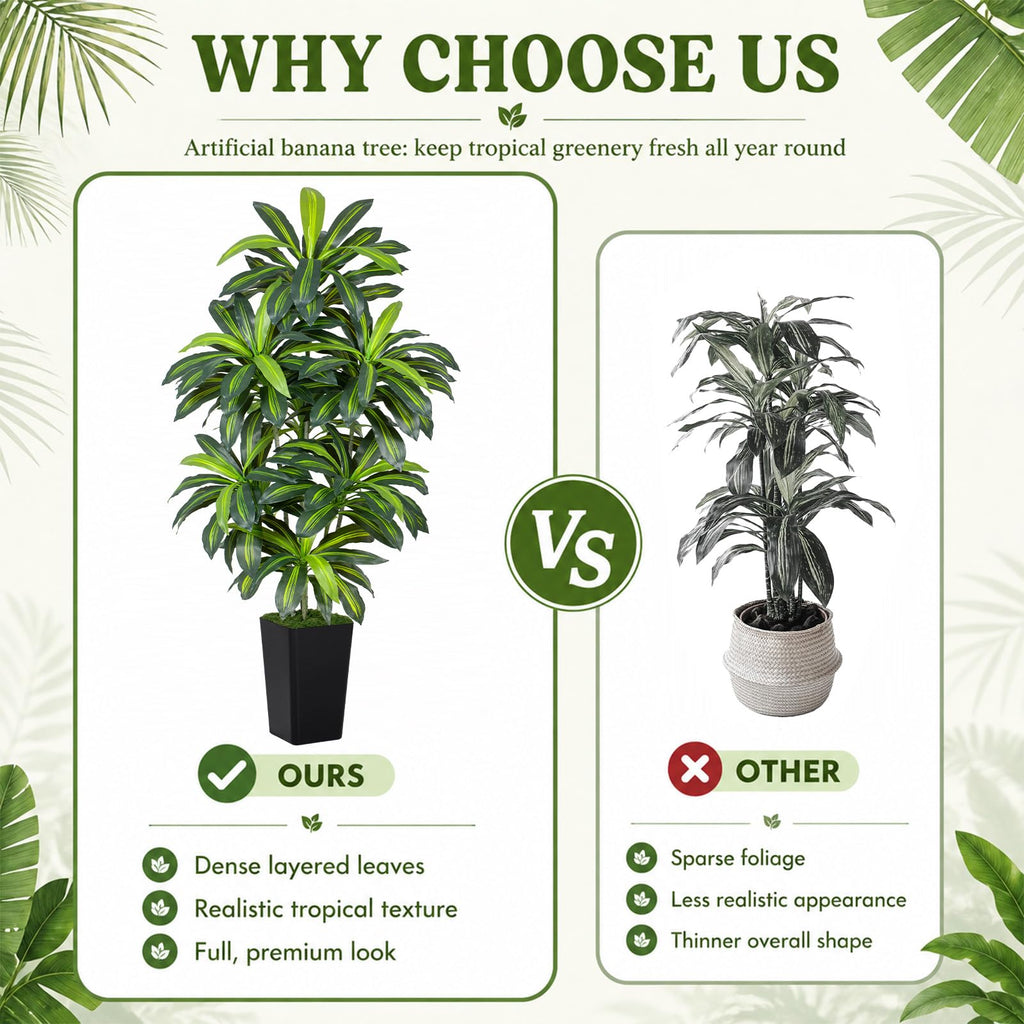 7FT Artificial Dracaena Tree - High-Density Foliage Fake Plant with Black Tall Planter - Faux Yucca Floor Plant Decor