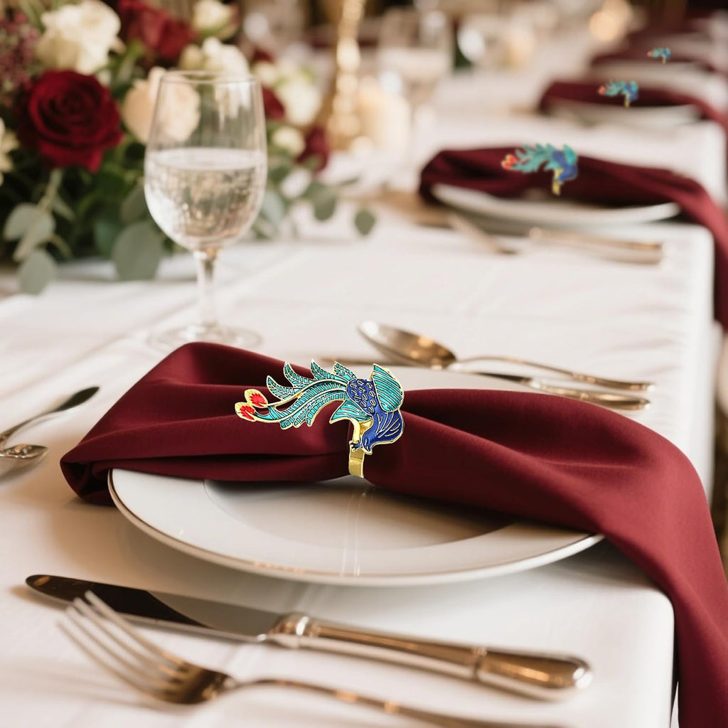 Peacock Napkin Rings Colorful Bird Napkin Holders for Fall Gatherings Christmas New Year Party Decor,Noble - Set of 6