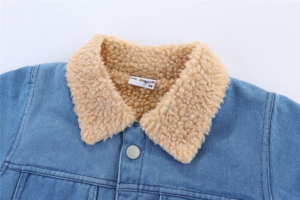 Little Boys Denim Jacket Fleece Lined Cute Sherpa Collar Snap Button