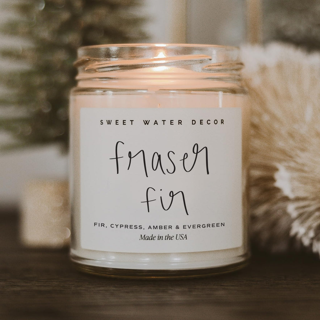 Fraser Fir Candle, 9oz Clear Glass Jar, Winter Scent