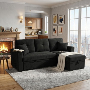 71" Sleeper L Shaped Sofa with Pull Out Bed, 3 Seater Sectional Sleeper Sofa with Reversible Chaise, Modular