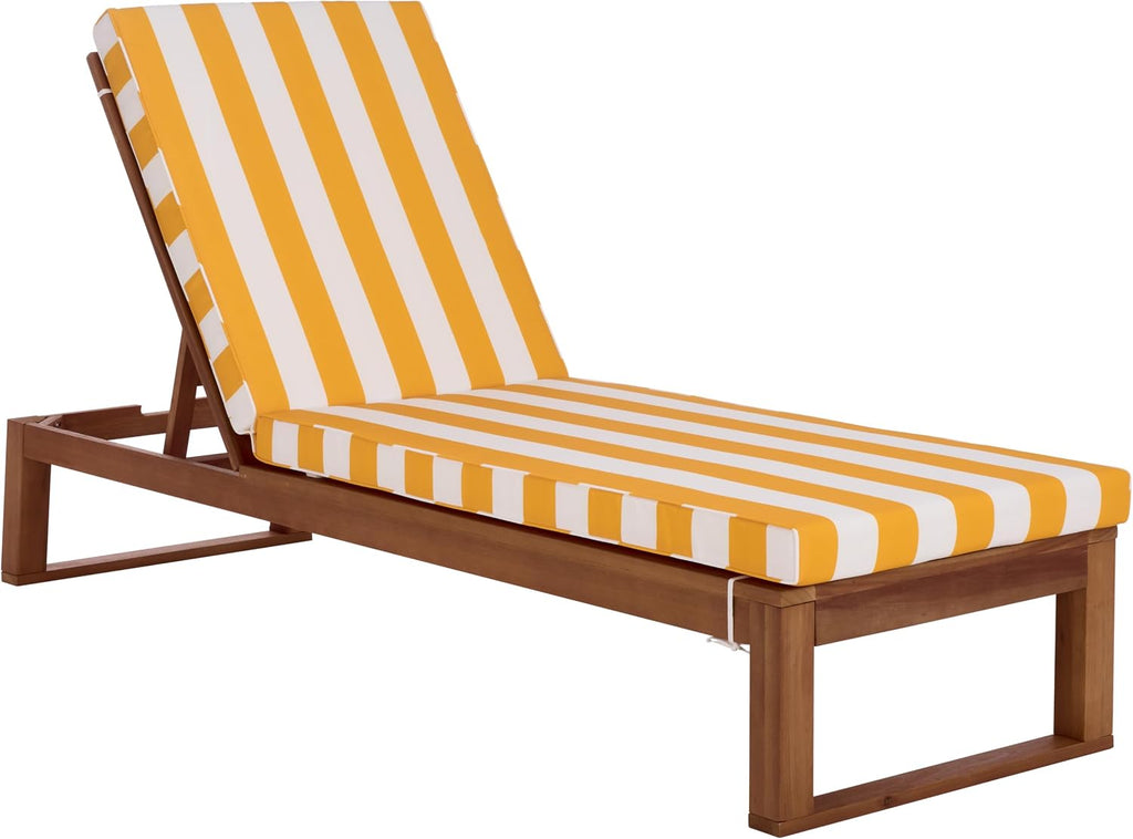 Outdoor Patio Furniture Collection - Sophie Natural Brown Solid Wood Chaise Lounge Chair, Adjustable Reclining