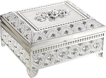 Vintage Metal Jewelry Box Floral Gorgeous Trinket Organizer, White