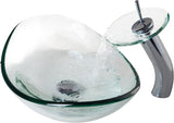 22 Inch Bathroom Vessel Sink with Waterfall Faucet and Pop-Up Drain Combo,Clear Glass Sink Bowl Above Counter Oval