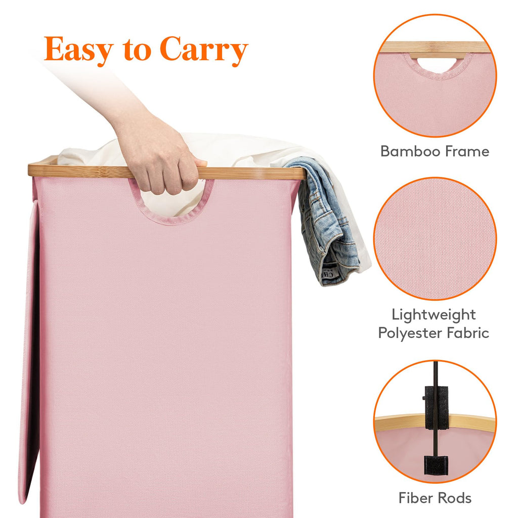 150L Double Laundry Hamper with Lid and Removable Bag, Pink