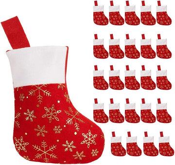 Christmas Stockings Decoration Snowflakes Stocking Red Fannel Faux Fur Xmas Stockings Decor Fireplace - Set of 24