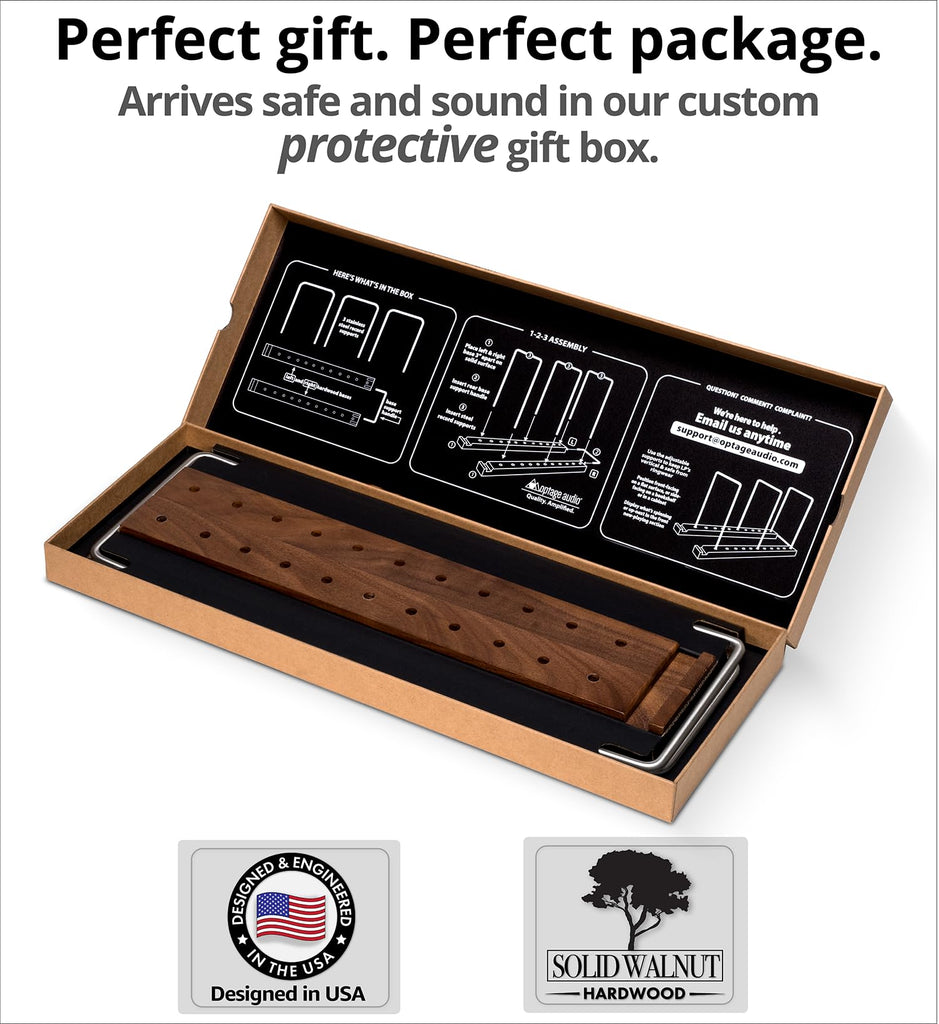 Vinyl Record Storage Holder, 75 LPs, Solid Walnut & Steel