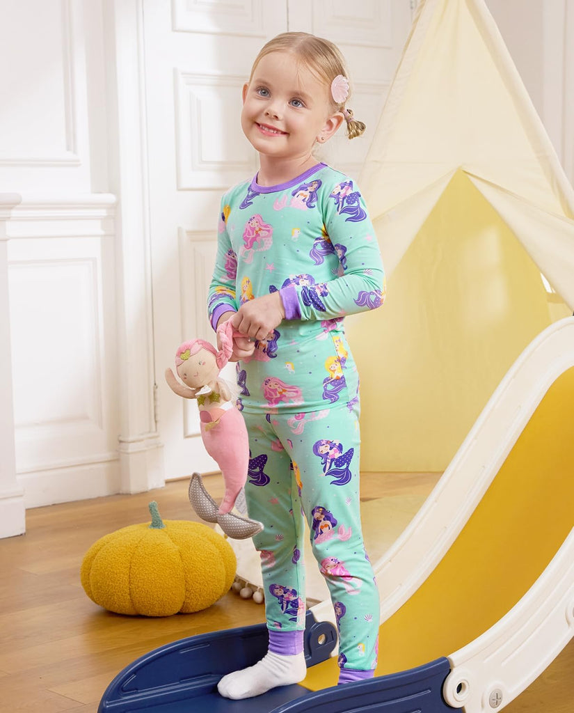 Bamboo Viscose Toddler Girls Kids Pajamas Unicorn Mermaid Pjs Long Sleeve Snug fit 12M- 2pcs Soft Jammies