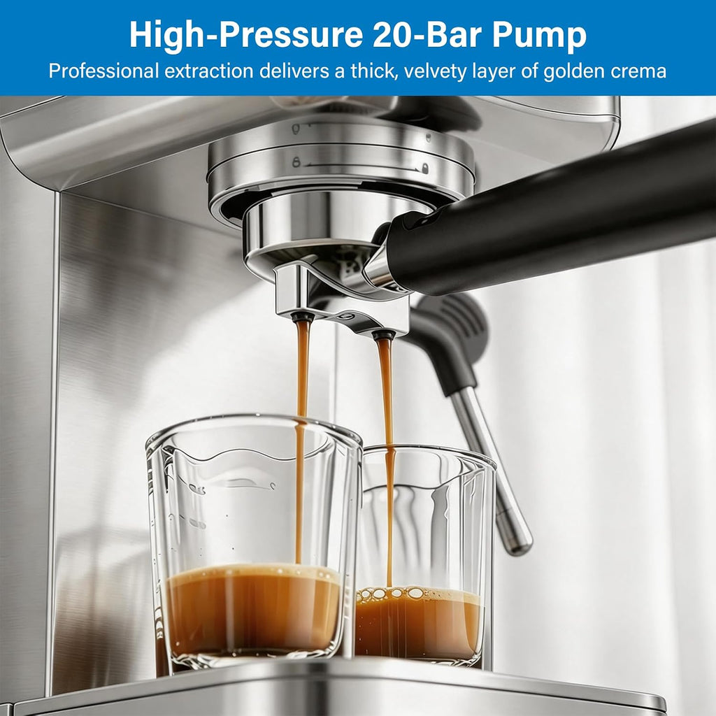 Cold Brew Espresso Maker with Milk Frother for Cappuccino & Latte | 20-Bar Pump, Built-in Pressure Gauge, Powerful