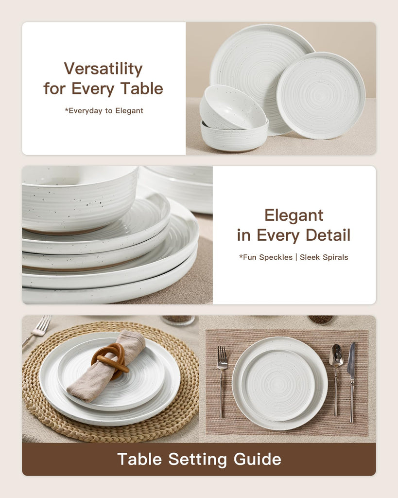 Stoneware Dinnerware Sets with Pasta Bowls, Dish Set for 6