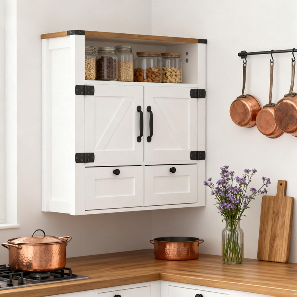 23.6" W Farmhouse Bathroom Wall Cabinet with Mirror, Wall Mount