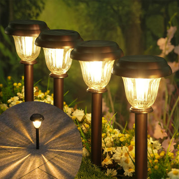Solar Pathway Lights Outdoor Metal Glass Solar Lights Outdoor