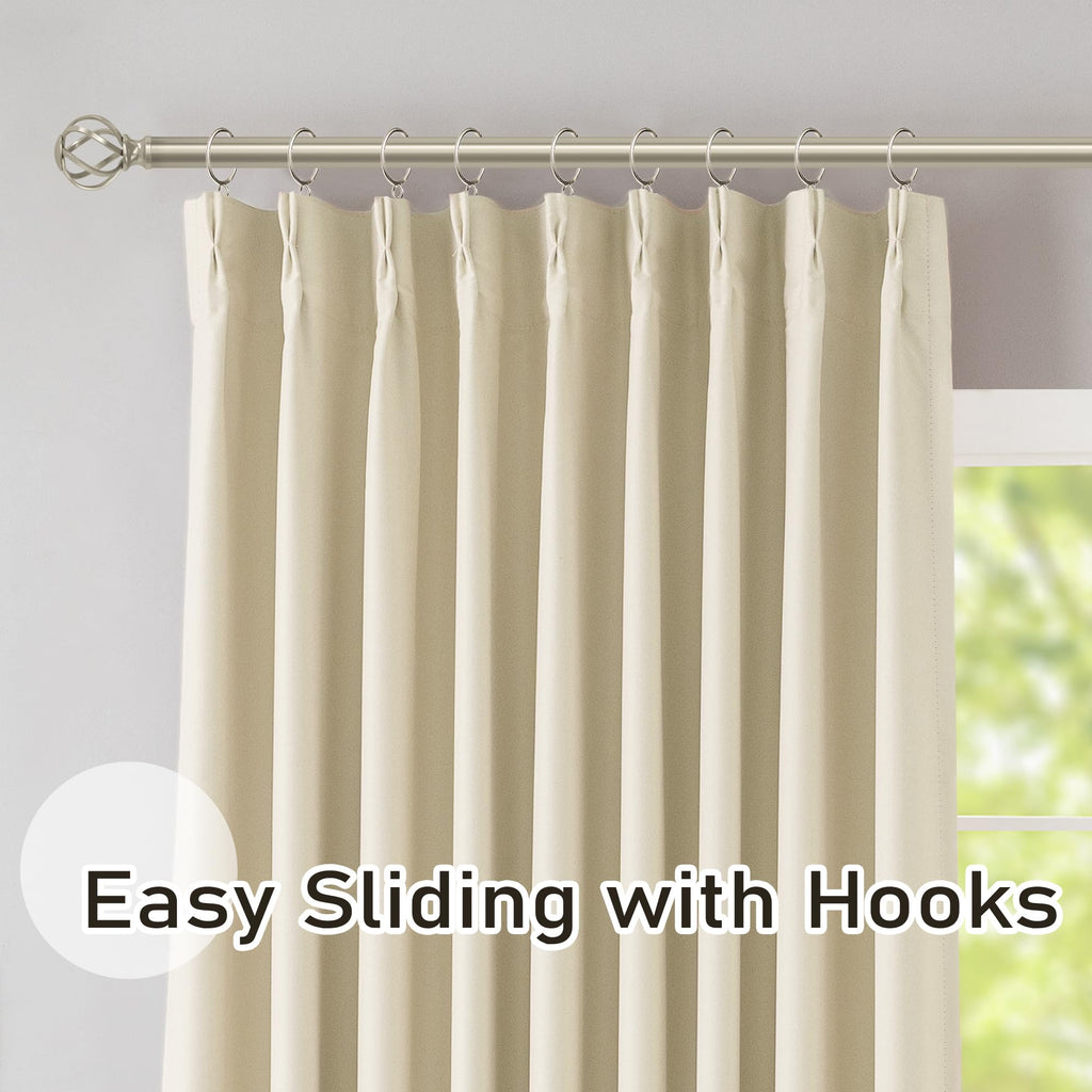 Cream Pinch Pleated Blackout Curtains with Hooks - 144 inches Extra Long Room Darkening Thermal Insulated Window