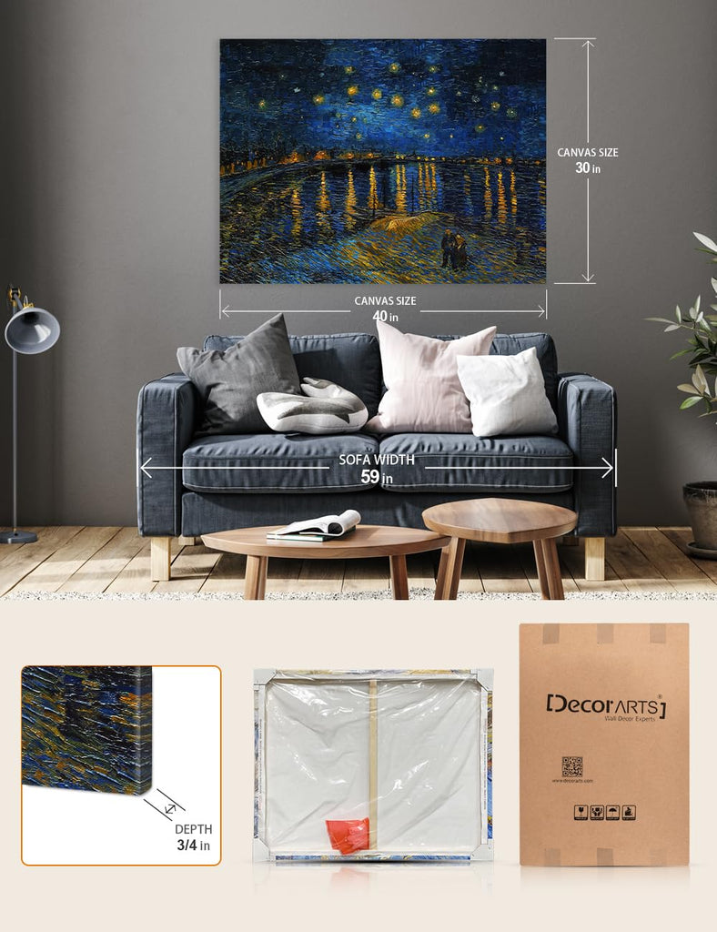Van Gogh Canvas Wall Art, Starry Night Over the Rhone, 40x30''