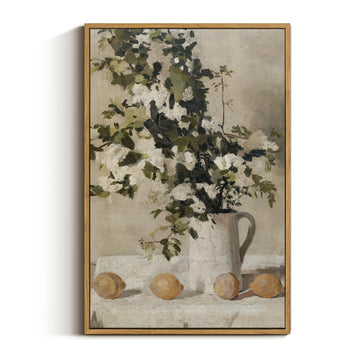 Floral Large Framed Wall Art, Flowers and Lemons Vintage Art Decor Room Aesthetic, 16X24 Inch Canvas Print Artwork