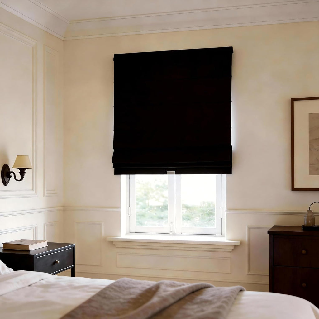 Blackout Roman Shades Cordless for Windows,34x64 Inch Mottled Black | White Backing, Pull Down Blinds, Heavy 430GSM