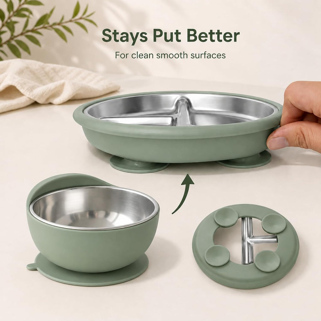 304 Stainless Steel Baby Feeding Set, Green