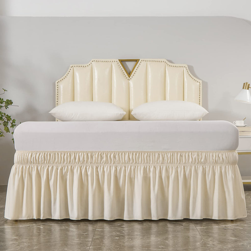 Wrap Around Elastic Bed Skirt for Queen & King Beds, 18" Drop, Beige