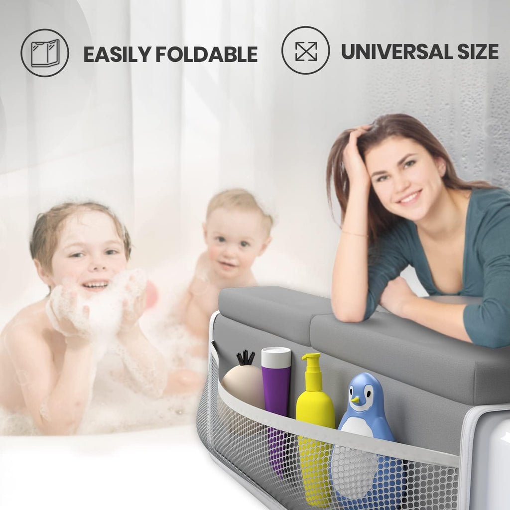 Bath Kneeler and Elbow Rest Pad 2 Pieces Set with 3 Spacious Pocket to Organize Baby Acessories, 1.5" Thick Non-Slip