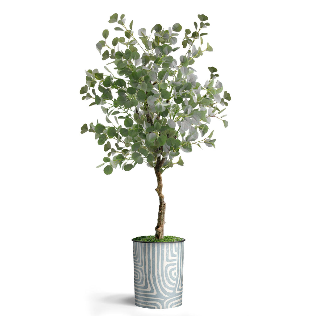 Artificial Tree in Geometric Pattern Planter, Fake Eucalyptus Silk Tree for Indoor and Outdoor Home Decoration - 57"