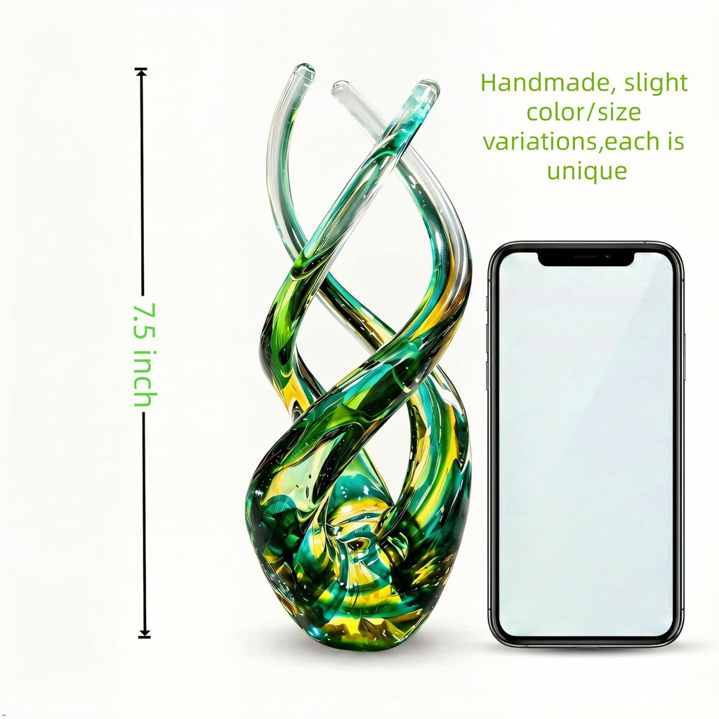 Hand Blown Glass Decor - Emerald Green Glass Sculpture - Aurora Collection Theme Spiral Kinetic Figurine, Light - Set of 199