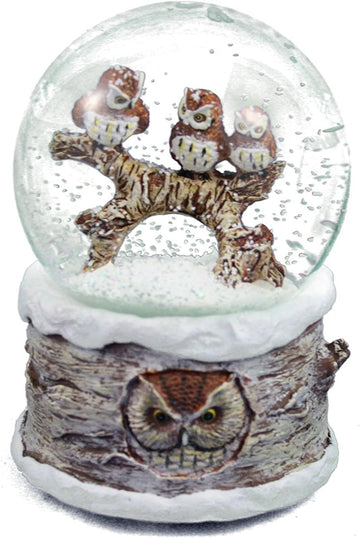 Winter Barn Owls 100mm Musical Snow Globe Plays Carol of The Bells