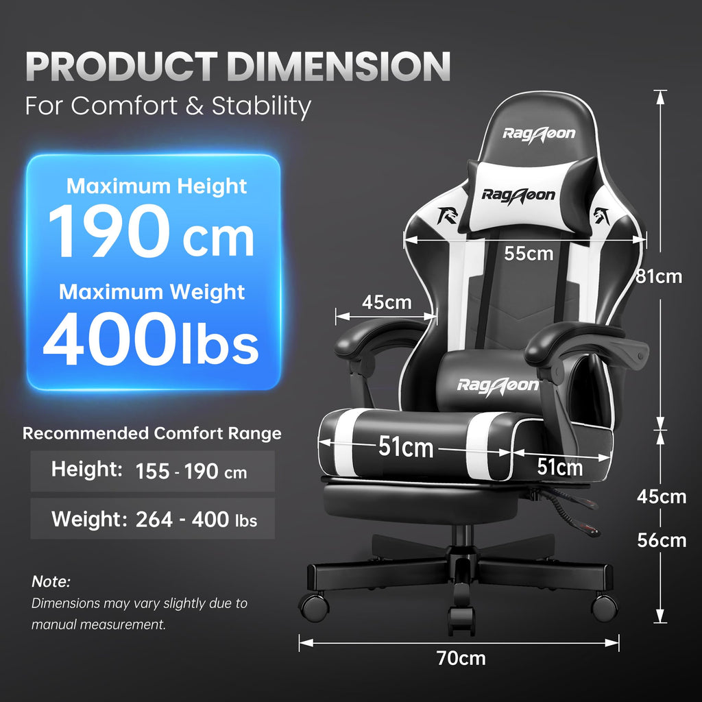 Video Gaming Chair for Adults with Footrest, Ergonomic PC Chair, Arctic White