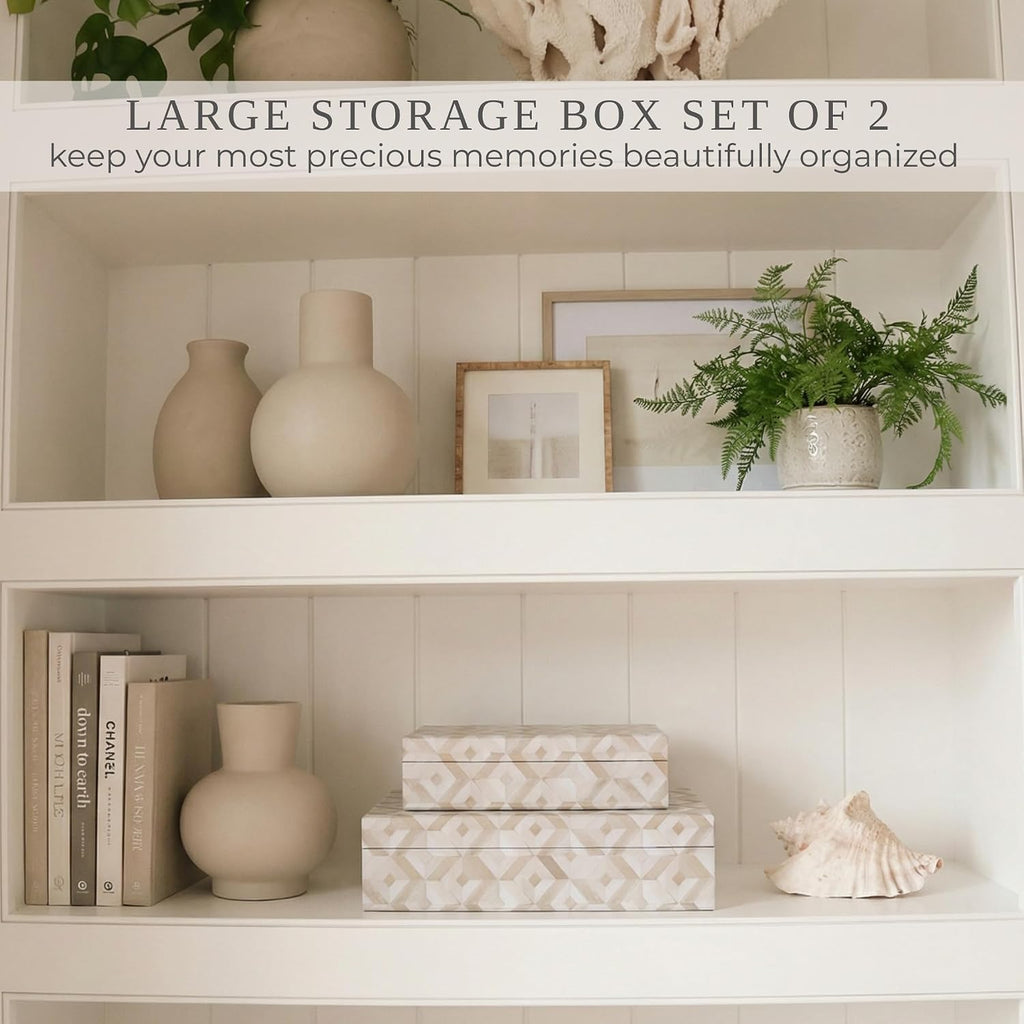 Decorative Storage Boxes with Lids Organizer Bins for Bookshelf - Set of 2