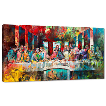 Large Canvas Wall Art - Colorful The Last Supper Painting Picture Framed Reproduction Prints Poster Modern Home